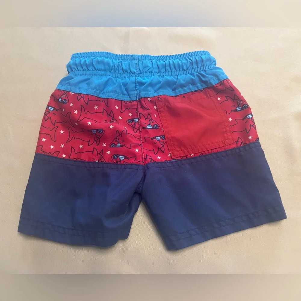 Toddler Cat & Jack Red White & Blue Shark Swim Trunks Size 3T Drawstring‎ Pocket